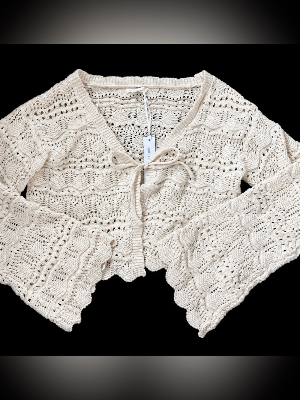 Moon & Madison Cream Crochet Tie-Front Cardigan